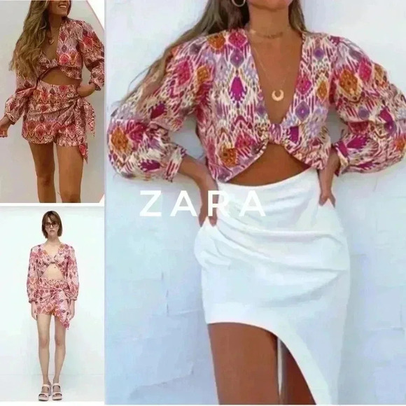 BNWOT Zara boho print  top with knot size M - Picture 1 of 5